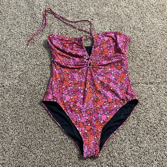 Michael Kors Floral Halter Neck Tie Multicolor One Piece Swimsuit Size 14 - Picture 1 of 5